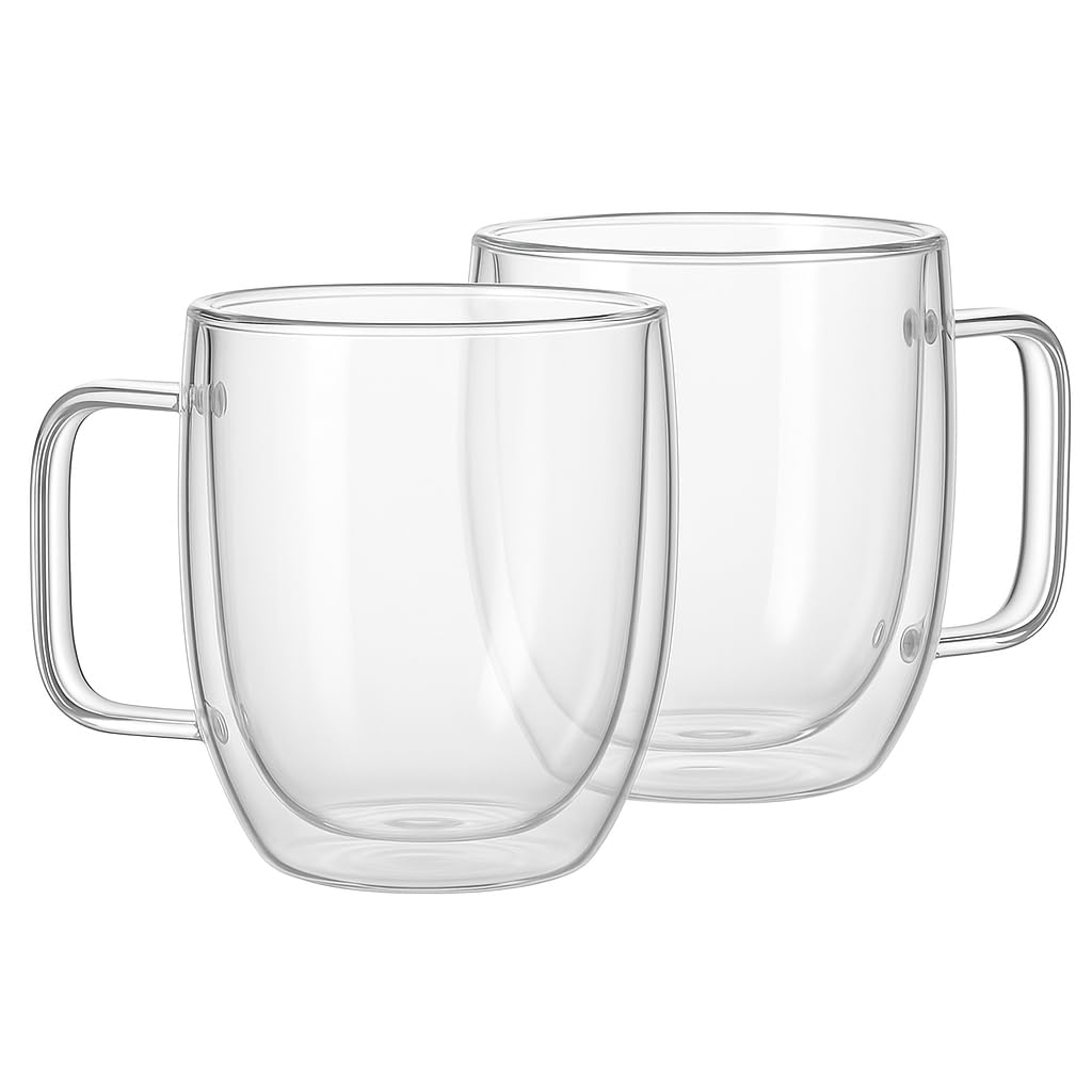 Vedic Tatva Double Wall Glass Cup 260ml – Pack of 2 | Insulated Coffee & Tea Mug for Hot/Cold Drinks – Stylish, Microwave Safe – Espresso, Milk, Cappuccino, Juice, Chocolate