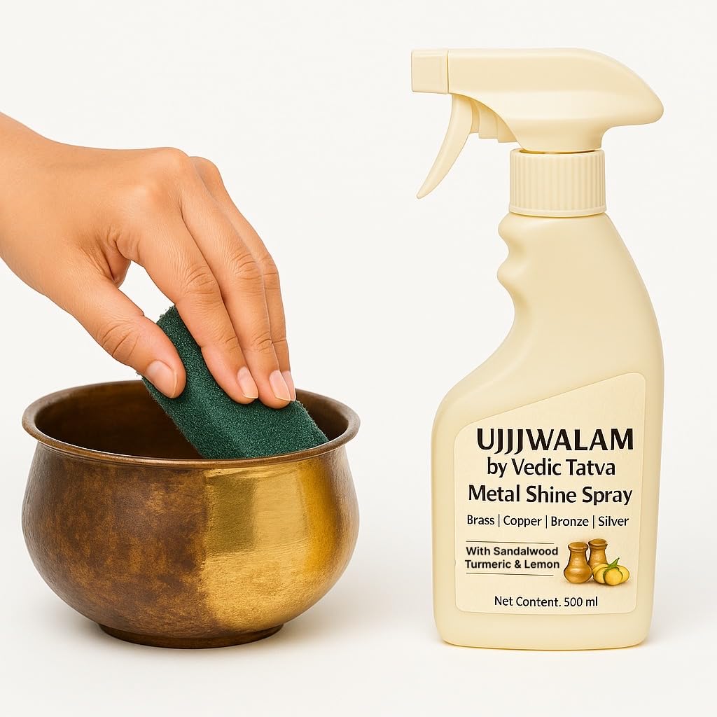 Copper Cleaner Liquid | Cleaning Spray for Copper, Brass, 450ml | Plant‑Based, Non‑Toxic Brass & Silver Polish for Cookware, Idols, Diyas & Pooja Items | No Abrasives, No Scratches , No Fume