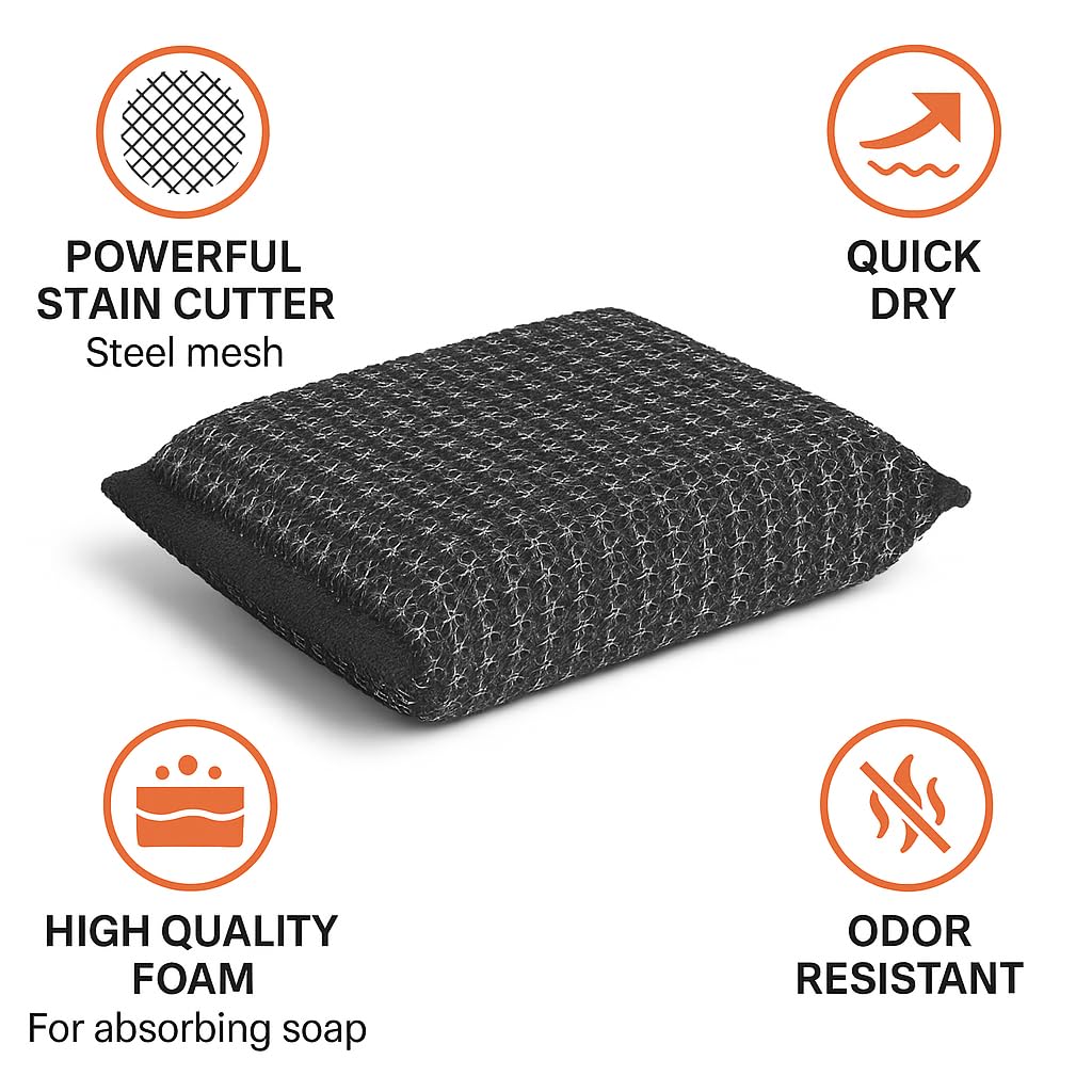 Power Scrub Set – Heavy Duty Steel Scrubbers for Kitchen Cleaning | Powerful Stain Cutters for Utensils, Cookware & Surfaces | Pack of 6