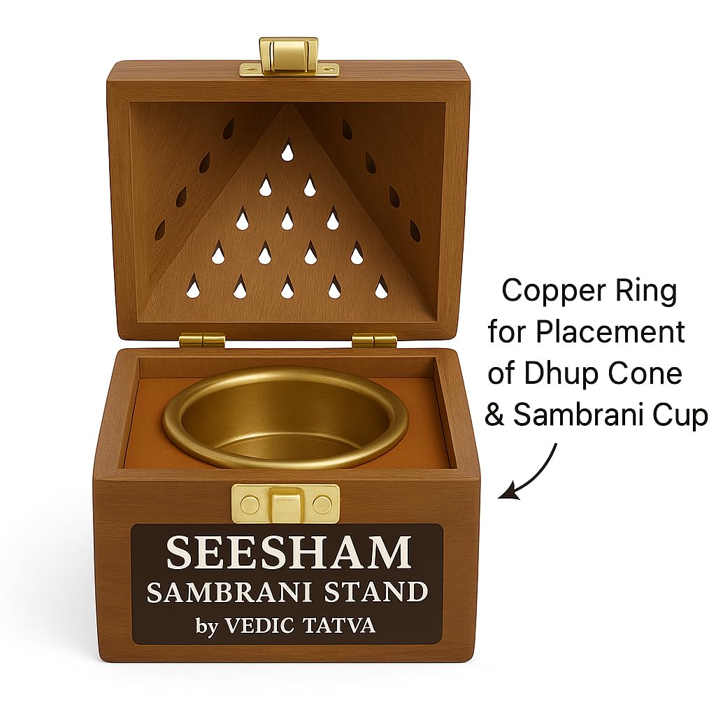Vedic Tatva® Wooden Sambrani Dhoop Stand & Incense Holder: Perfect for Pooja Room, Dhup Dani & Doopam Holder, Essential Puja Item for Home Mandir, Temple Rituals & Pooja Thali Set