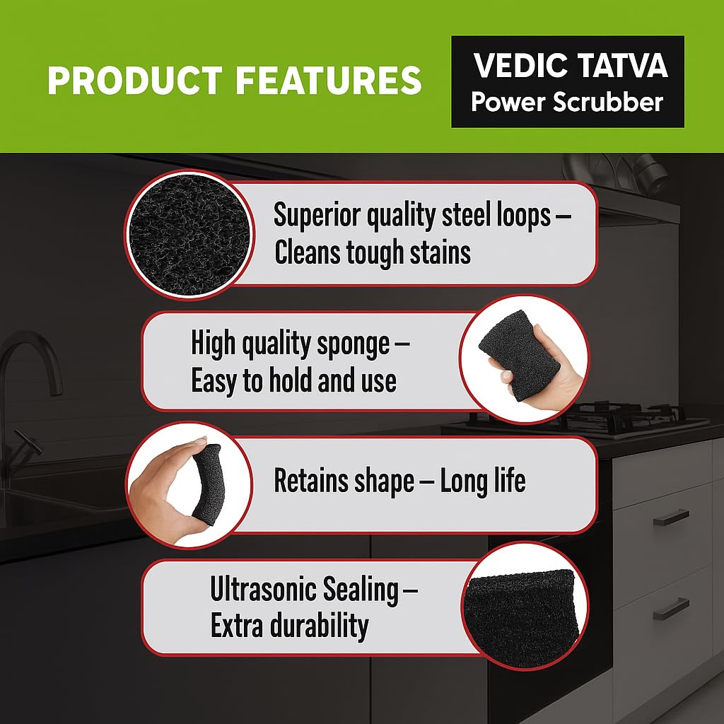 Power Scrub Set – Heavy Duty Steel Scrubbers for Kitchen Cleaning | Powerful Stain Cutters for Utensils, Cookware & Surfaces | Pack of 6