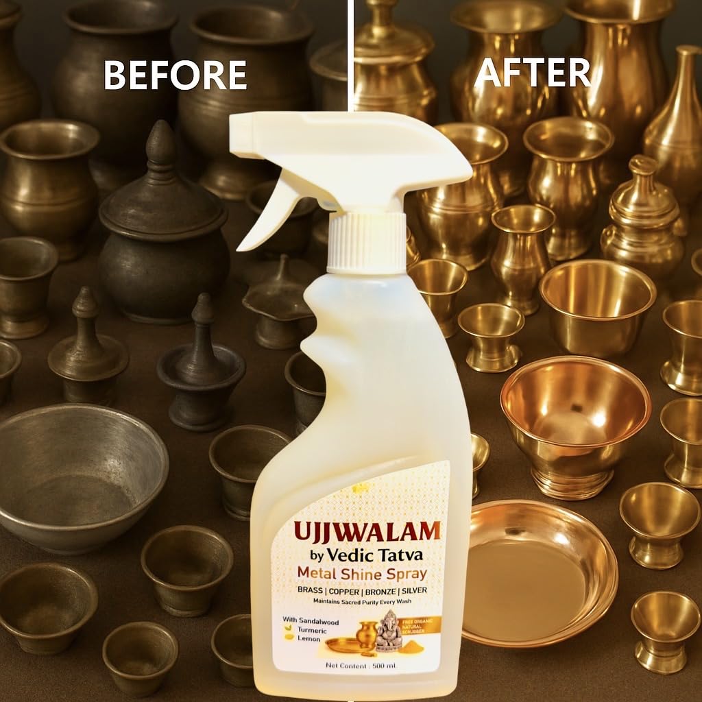 Copper Cleaner Liquid | Cleaning Spray for Copper, Brass, 450ml | Plant‑Based, Non‑Toxic Brass & Silver Polish for Cookware, Idols, Diyas & Pooja Items | No Abrasives, No Scratches , No Fume