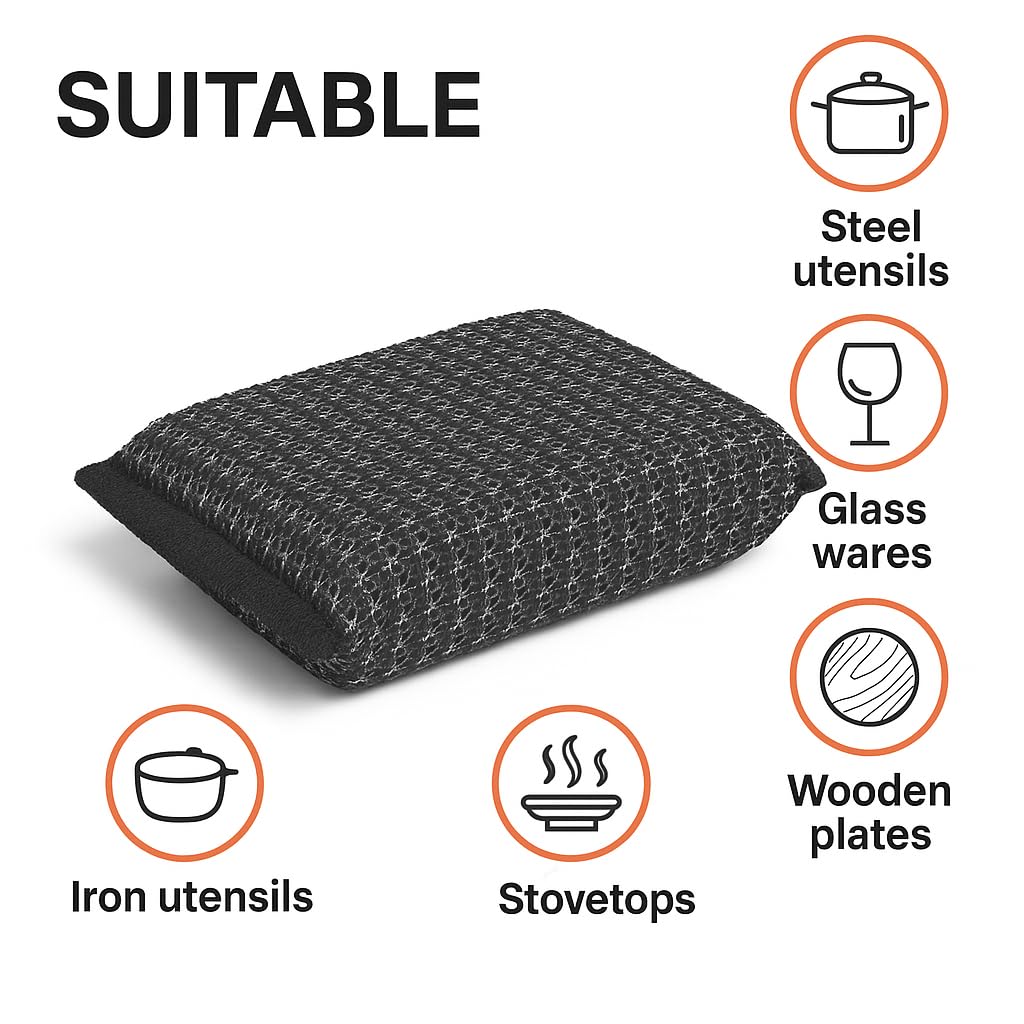 Power Scrub Set – Heavy Duty Steel Scrubbers for Kitchen Cleaning | Powerful Stain Cutters for Utensils, Cookware & Surfaces | Pack of 6