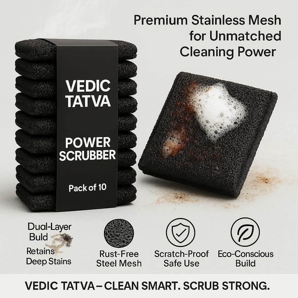 Power Scrub Set – Heavy Duty Steel Scrubbers for Kitchen Cleaning | Powerful Stain Cutters for Utensils, Cookware & Surfaces | Pack of 6