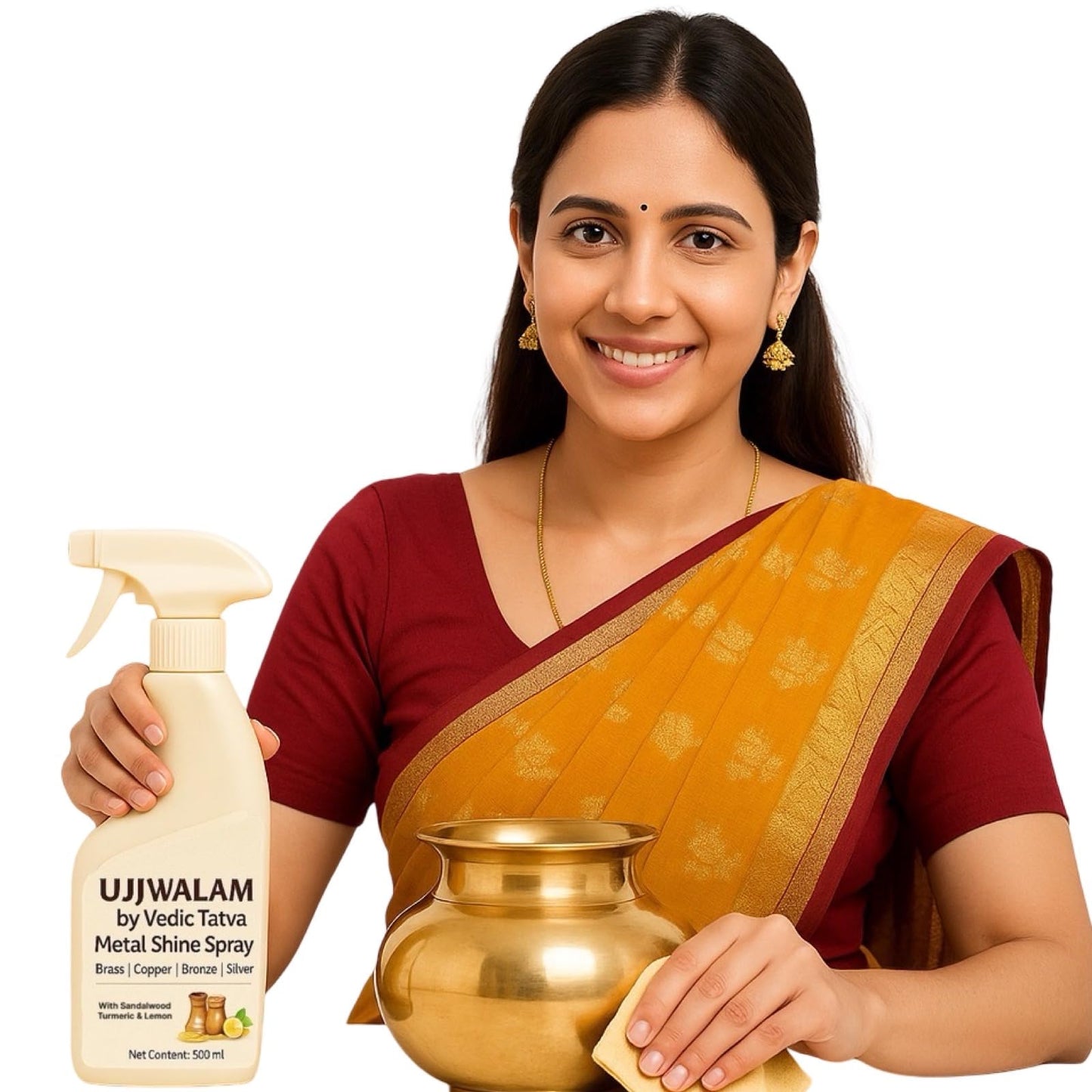 Copper Cleaner Liquid | Cleaning Spray for Copper, Brass, 450ml | Plant‑Based, Non‑Toxic Brass & Silver Polish for Cookware, Idols, Diyas & Pooja Items | No Abrasives, No Scratches , No Fume