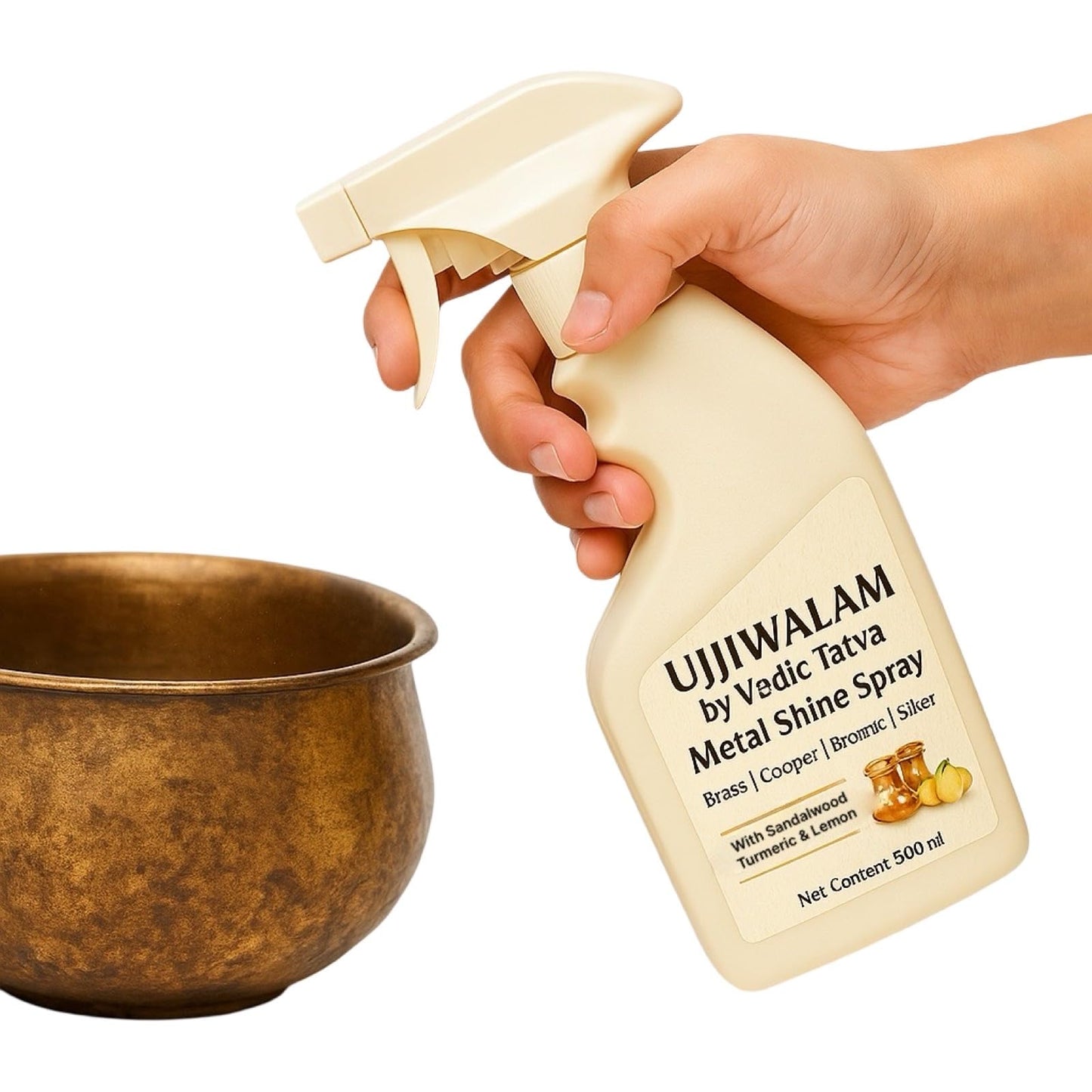 Copper Cleaner Liquid | Cleaning Spray for Copper, Brass, 450ml | Plant‑Based, Non‑Toxic Brass & Silver Polish for Cookware, Idols, Diyas & Pooja Items | No Abrasives, No Scratches , No Fume