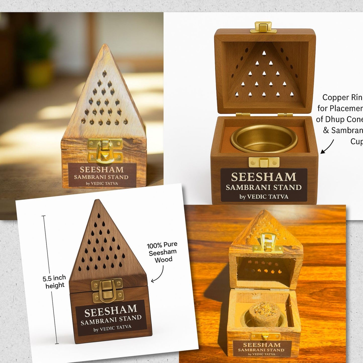 Vedic Tatva® Wooden Sambrani Dhoop Stand & Incense Holder: Perfect for Pooja Room, Dhup Dani & Doopam Holder, Essential Puja Item for Home Mandir, Temple Rituals & Pooja Thali Set